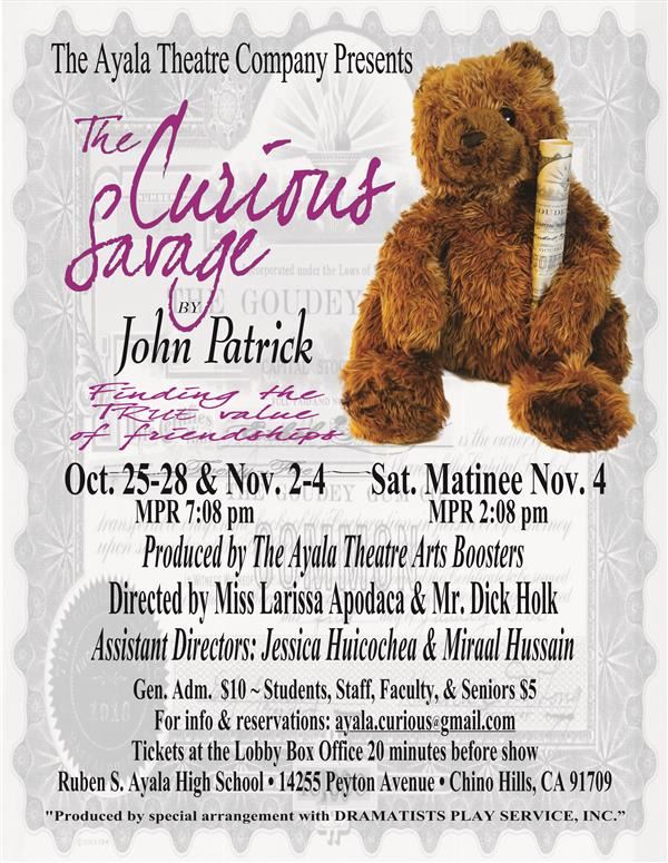 Flyer for the Ayala High play "The Curious Savage" Oct. 25-28, Nov. 2-4